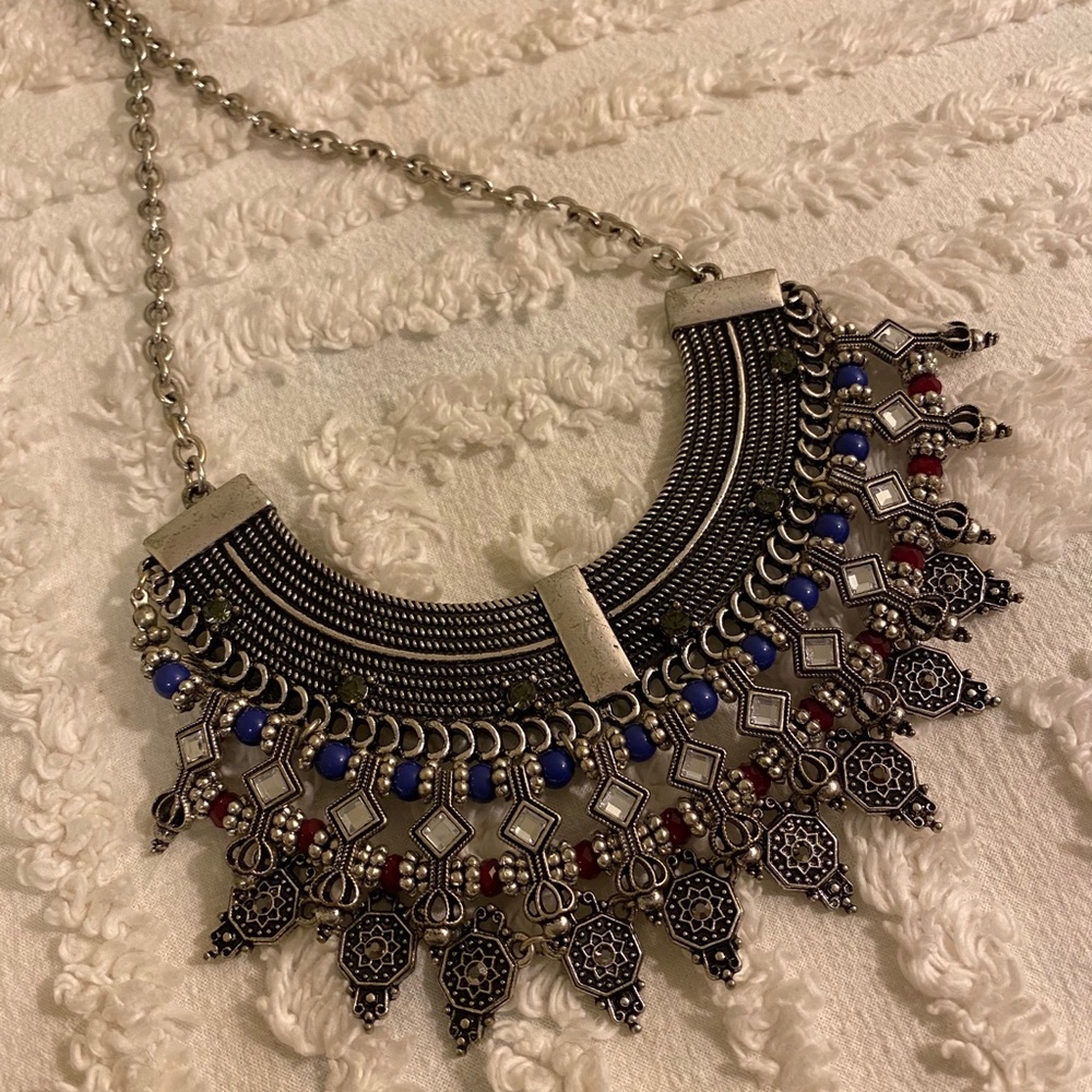 Silver Jeweled Collar Necklace
